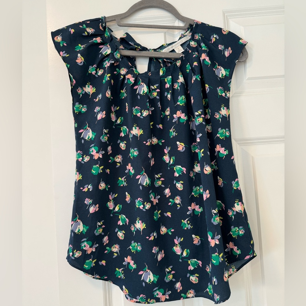 LC Lauren Conrad Floral Pleated Scoopneck Top